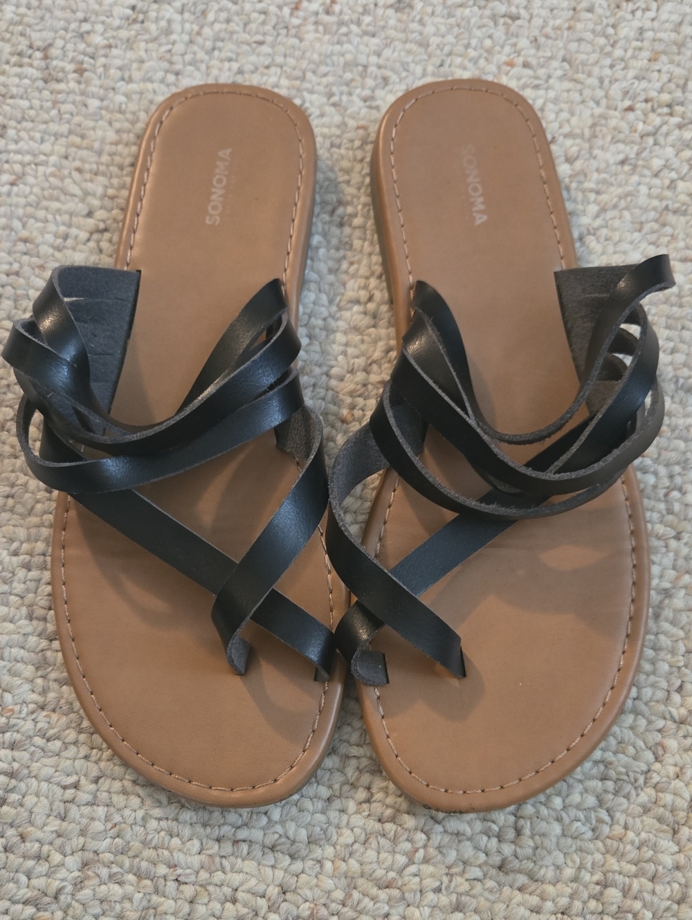 Sonoma Strappy Flat Sandals in Black & Brown